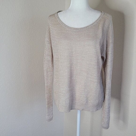 Joie Blush Neutral Linen Cotton Knit Scoop Neck Long Sleeve Sweater Size Small - Picture 4 of 12
